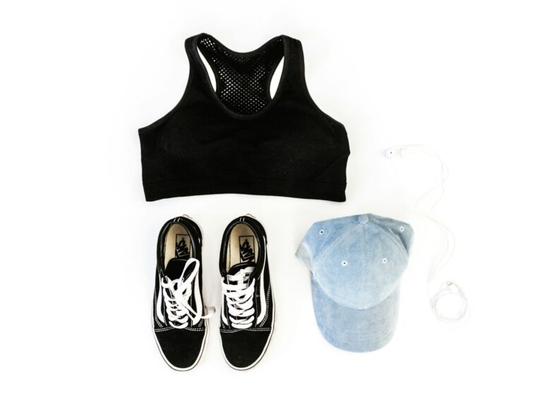 Folded activewear leggings sports bras bed