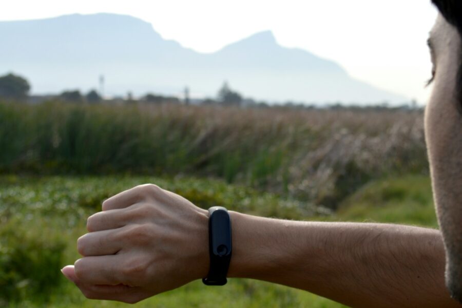 Fitness tracker wrist during workout