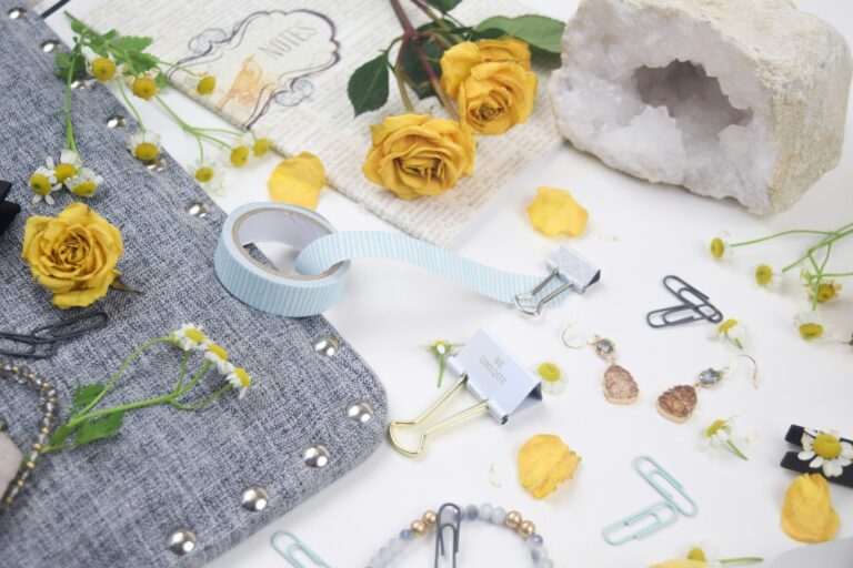 Flatlay hair brush curling iron clips