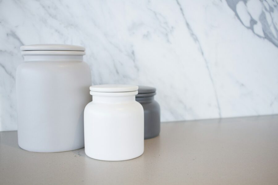 Home coffee bar countertop mugs jars