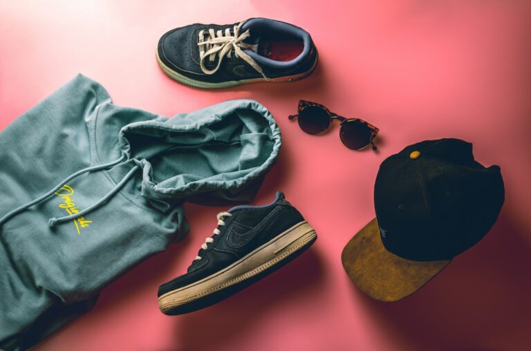 Casual capsule wardrobe flat lay clothes