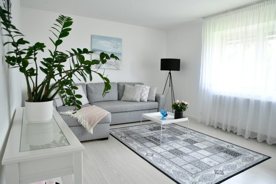 Cozy apartment floor lamp sofa