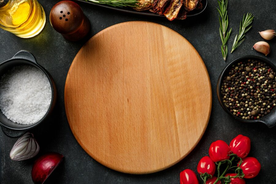 Small kitchen cookware wooden cutting board