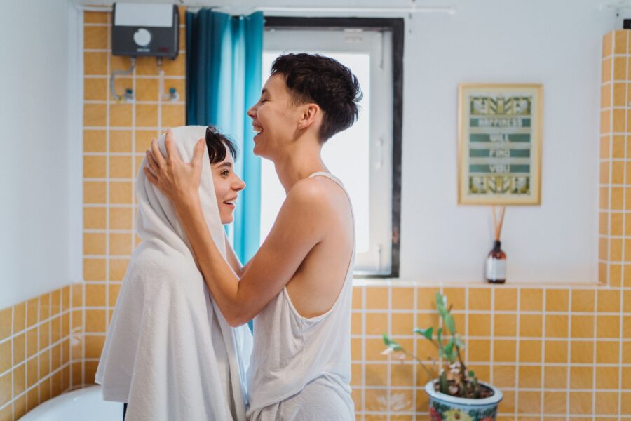 Woman drying hair