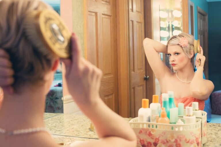 Woman brushing hair