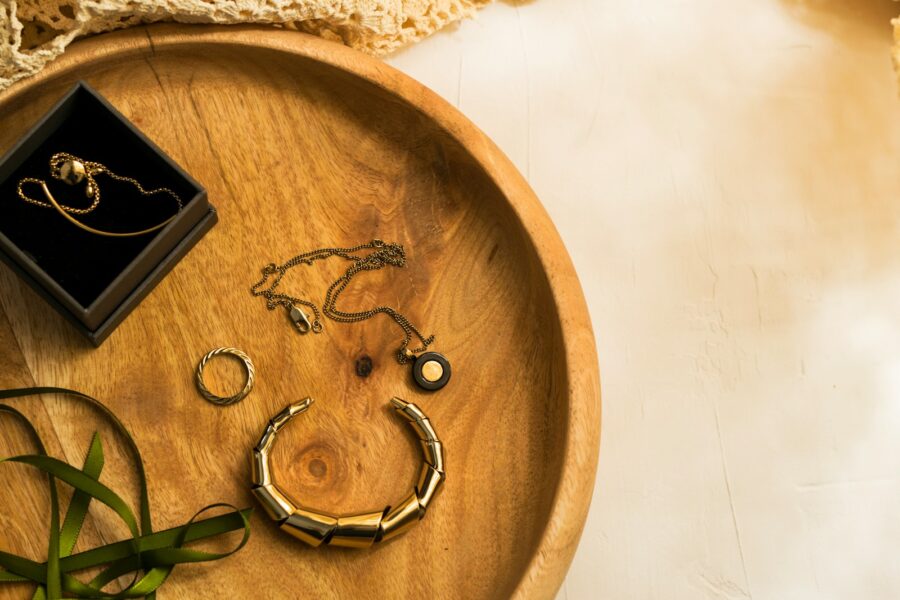 Minimal gold silver jewelry tray necklace rings earrings