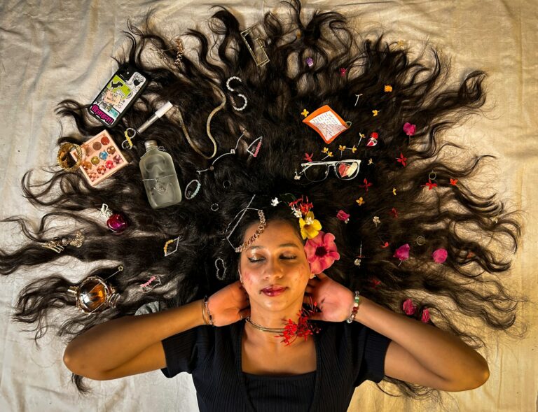 Woman brushing hair