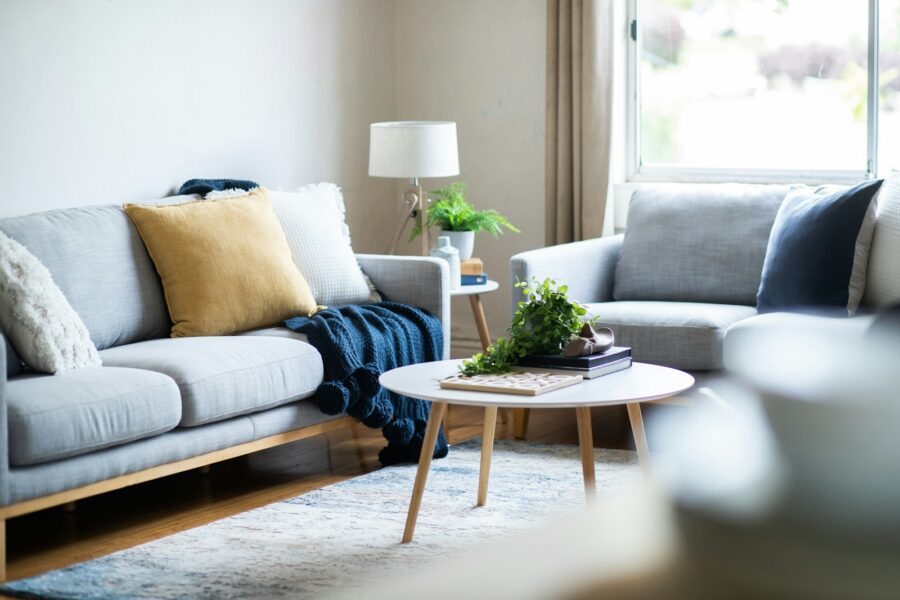 Living room wool rug sofa coffee table