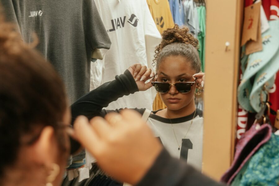 Woman trying sunglasses