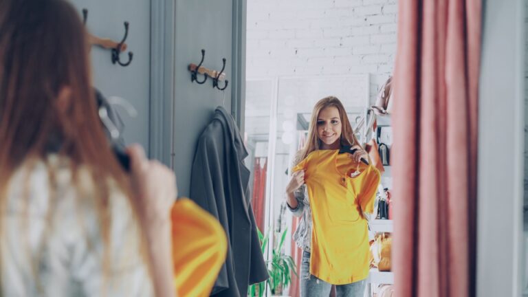 Woman trying accessories