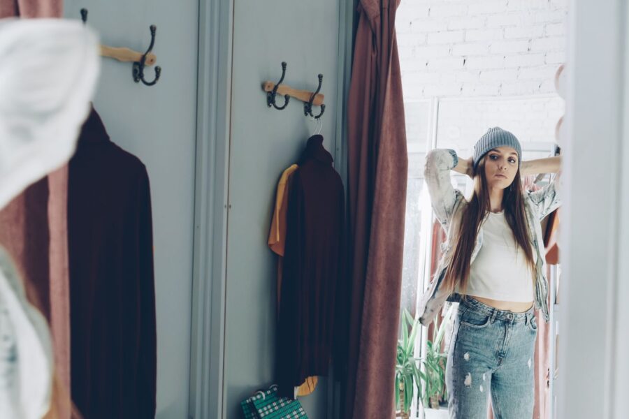 Woman trying accessories