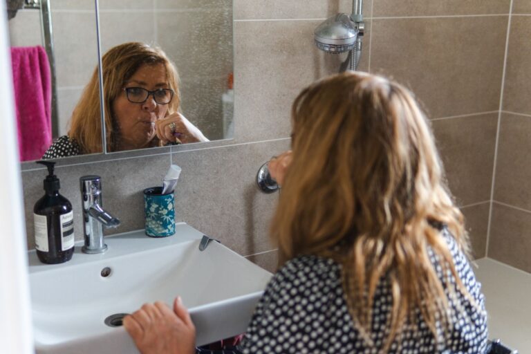 Woman brushing wet