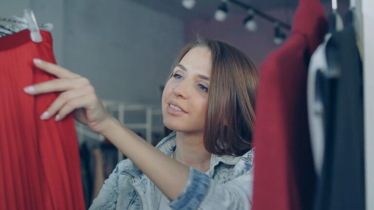 Woman getting dressed front wardrobe