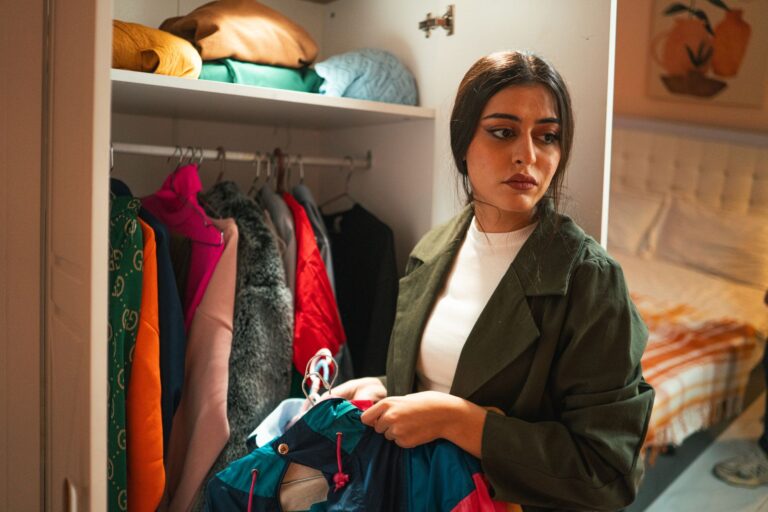 Woman sorting clothes