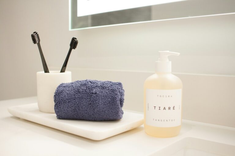 Travel toiletry bag bathroom counter