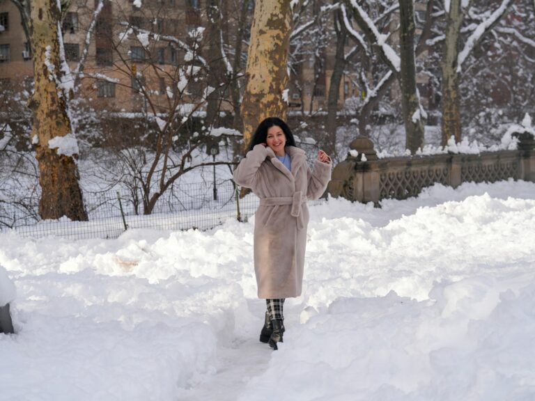 Winter street style warm coat scarf boots snow