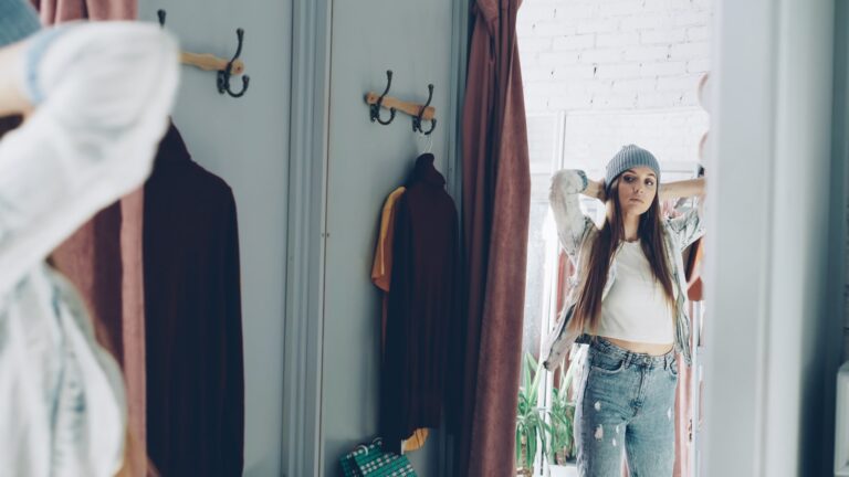 Woman getting dressed