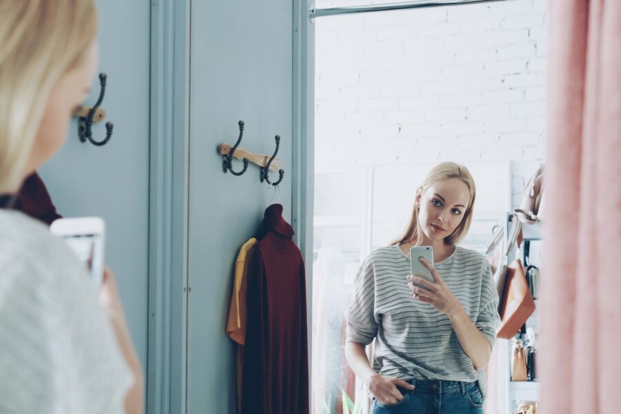 Woman getting dressed