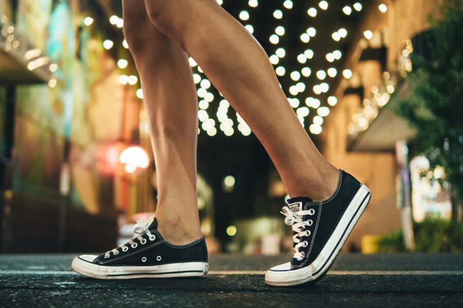Neutral sneakers person